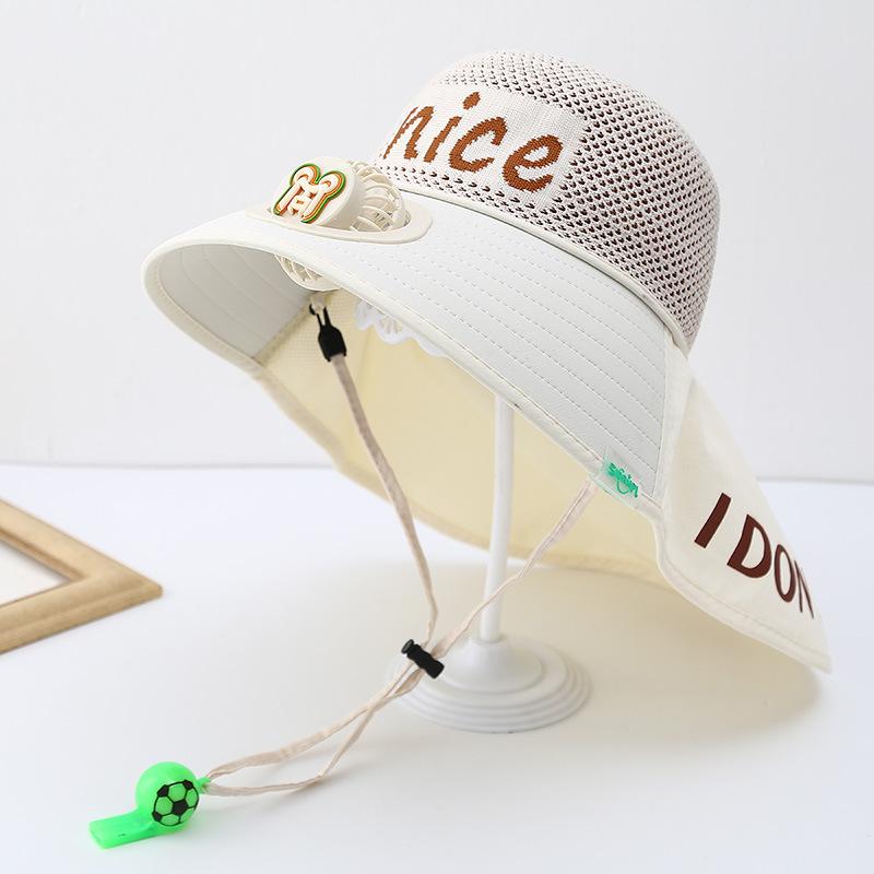 Dziecięcy Kapelusz z Wentylatorem Lato Chłopiec Outdoor Kapelusz Przeciwsłoneczny z Szerokim Rondem Dziewczynka Kapelusz Chroniący Przed Słońcem z Szalem z Pustym Wierzchem Ochrona UV