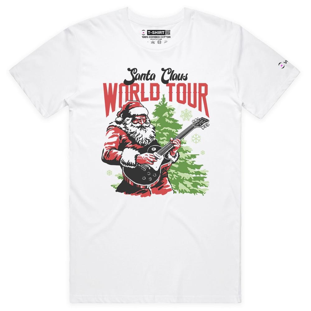VOICEART Santa Claus World Tour Funny Christmas Graphic T-Shirt for Holidays L