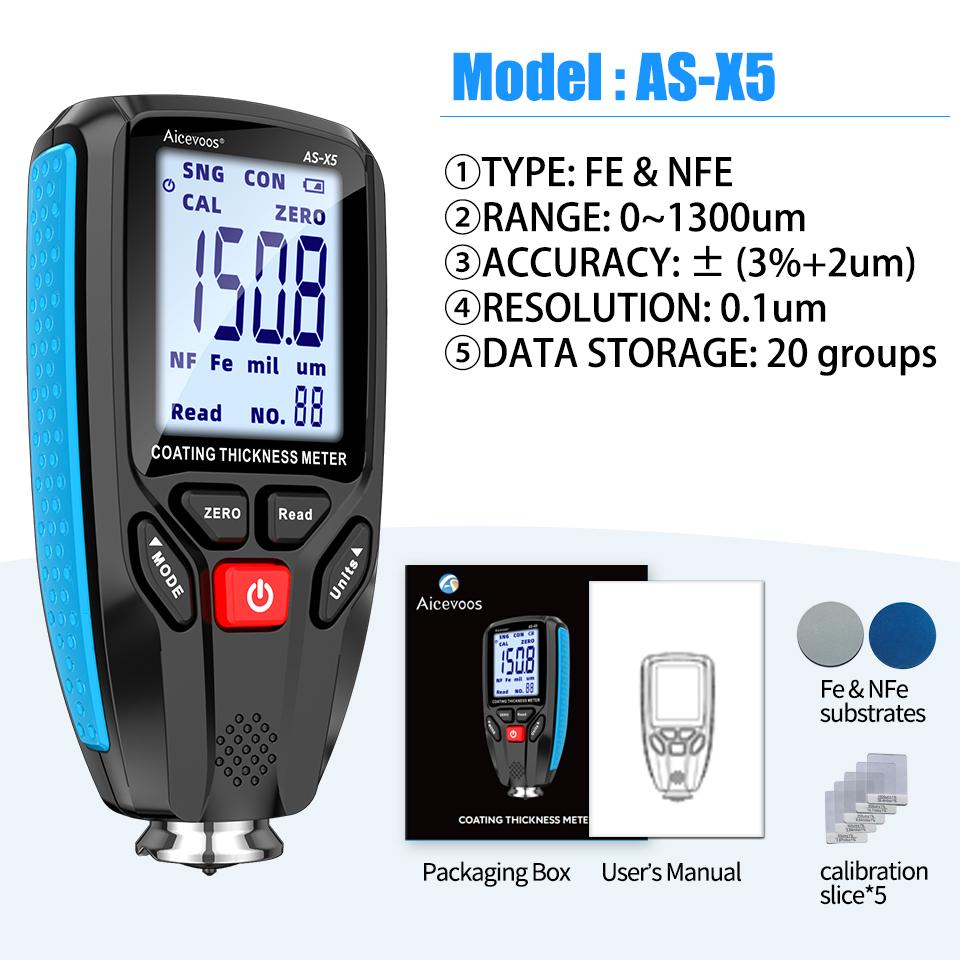 

Толщиномер покрытия Aicevoos, тестер толщины автомобильной лакокрасочной пленки, измерительный прибор FE NFE для автомобильной металлокерамики 0-1300 мкм