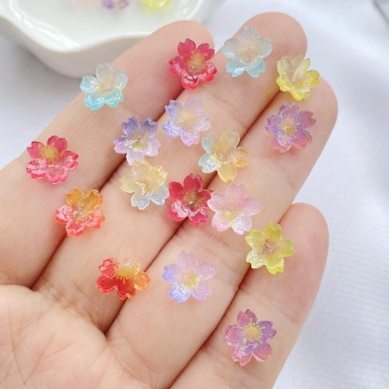 20Pcs New Cute Resin Mini Transparent Colored Flowers Series Flat Back Parts Embellishments For Hair Bows Accessories