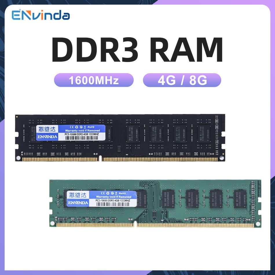 

Envinda 4GB 8GB Desktop Memoria Ram DDR3 DDR3L 1600MHz PC3-12800U PC3-10600 DIMM 1.5V 1.35V Non-ECC Пам ять 4GB 1600MHz DDR3