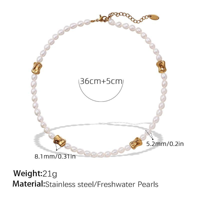 Stainless Steel Freshwater Pearl Necklace Bracelet Starfish Flower Beaded Necklace Set