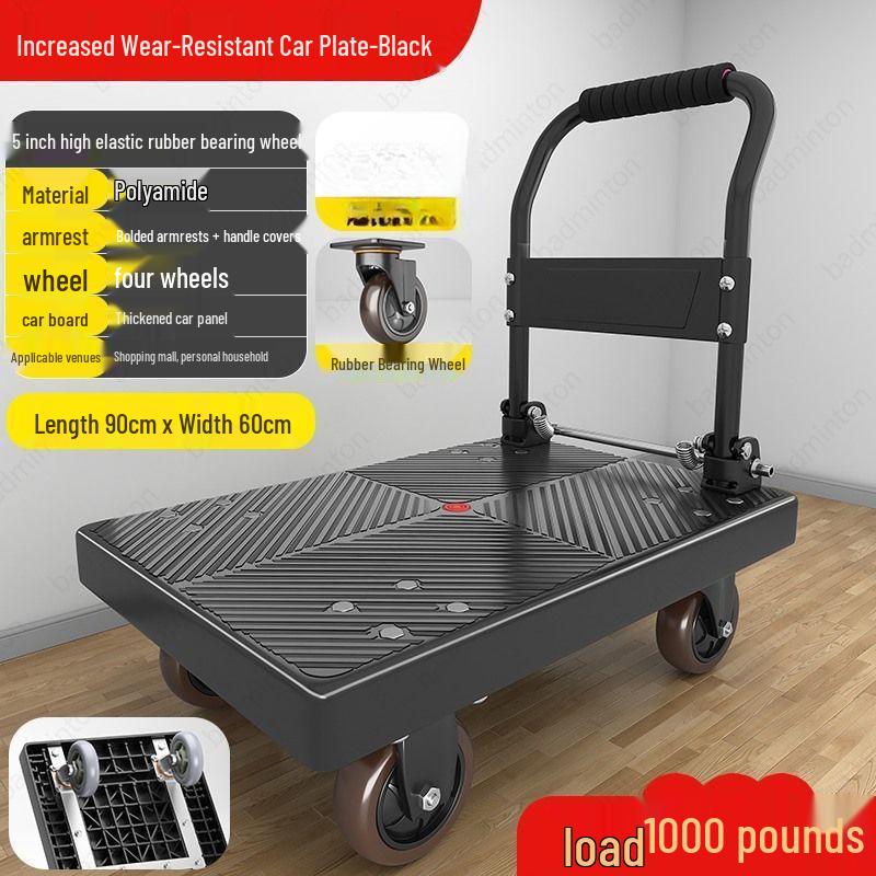 Compact Folding Silent Trolley: 4-Wheel Cart for Cargo, Household Moving, and Handling.