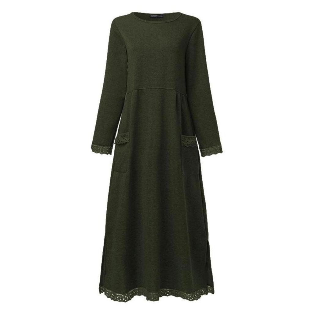 Yeni Sonbahar ve Kış Gevşek Uzun Etek Artı Kadife Sweatshirt Günlük Elbise Kadın Moda Düz O Yaka Uzun Kollu Tatil Elbisesi