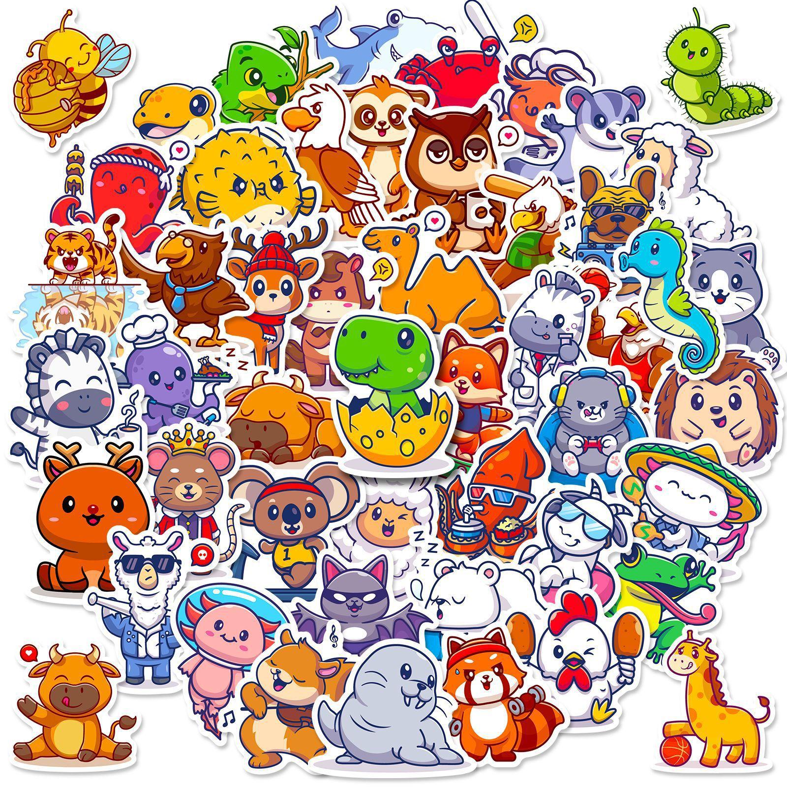 

50 Cartoon Animals, Little Dinosaurs, Stickers, Cute Little Animals, Toy Stickers, Children S Educational Reward Stickers