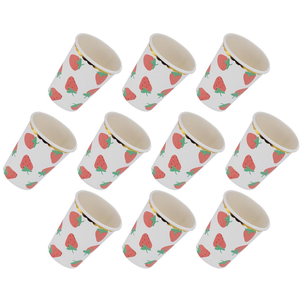 10Pcs Party Tableware Disposable Strawberry Pattern Tableware Set for Birthday Parties Seaside PartiesPaper Cup