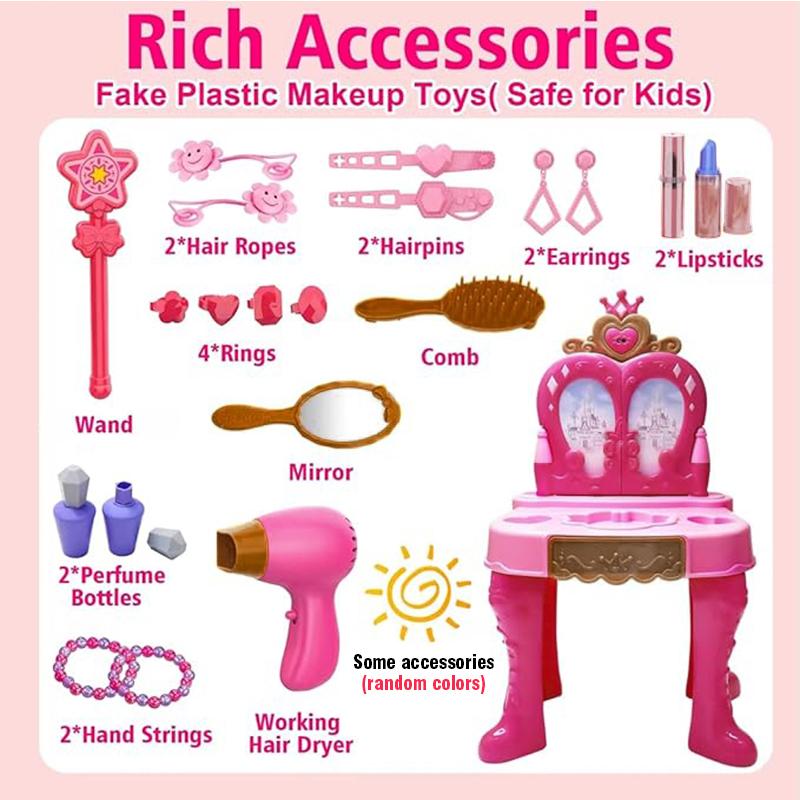 Simulated Dressing Table with Lights Music Inductive Door Pretend Play Vanity Table Makeup Hair Styling Role-play Set Girls Toys
