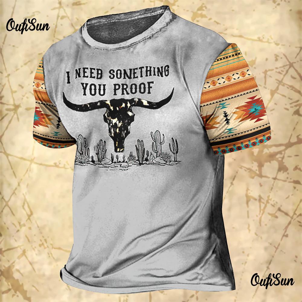 Men's Vintage T-shirts Cowboy Design Western America Tops 3D Printed O-Neck Oversized T-shirt Short Sleeve Streetwear