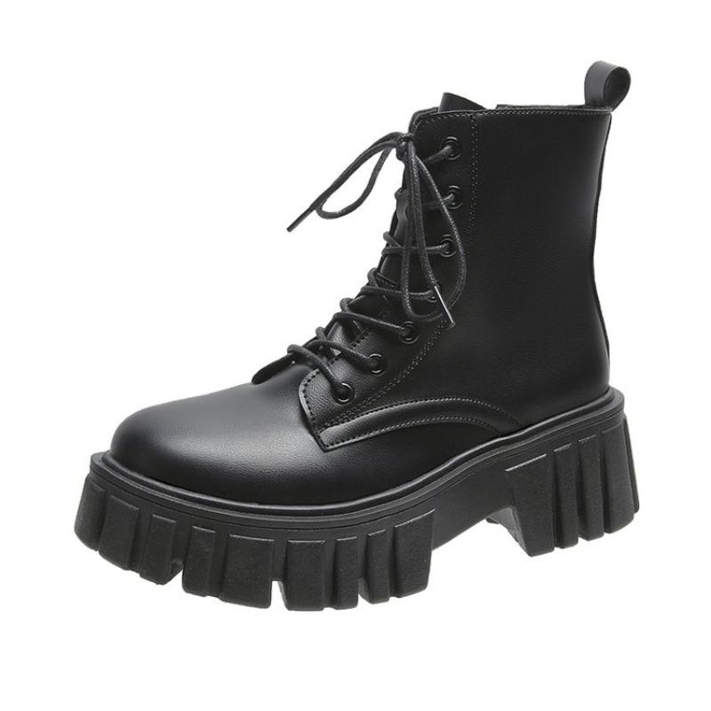 Nuovi Stivaletti Bianchi da Donna in Pelle PU con Suola Spessa e Lacci Stivaletti da Combattimento Femminili Autunno Inverno Scarpe con Plateau da Donna