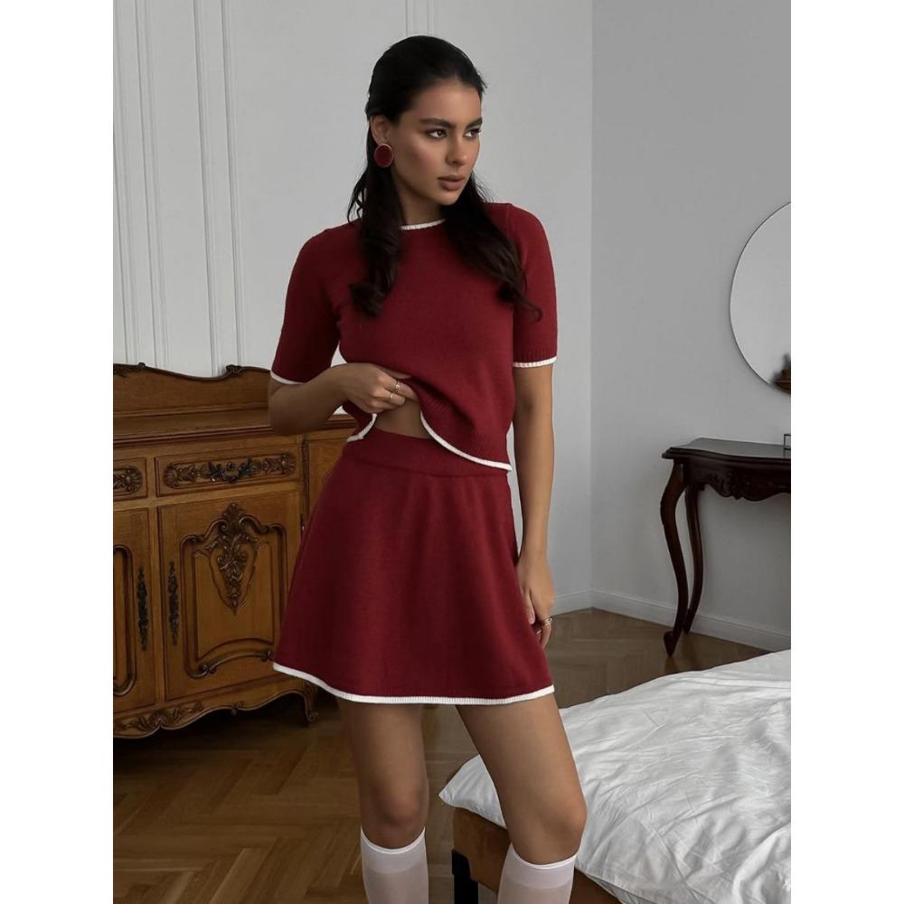 Hirsionsan Elegant Soft Vintage Women Suits 3 Pieces Skirt Sets Cardigan Short Sleeve Sweater & Mini Skirt Knitted TrackSuit