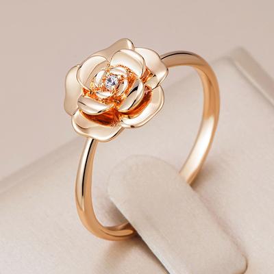 Anéis de Flor Metálicos Brilhantes Criativos Para Mulheres Moda Cor Ouro Rosa Com Zircônia Natural Joias Finas Diárias Para Meninas