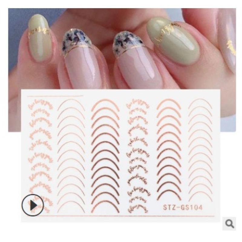 Graffiti Strips Nail Stickers for Women Nail Art Decorations Rose Gold Abstract Line Spring 3D Slider for Manicure Polish Tattoo