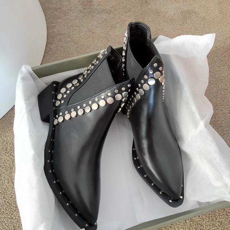 Fashion Gothic Women's Boots Womens Ankle Boots Sexy Pointed Toe Punk Style Rivet-decorated Women's Knight Boot and Fashion Short Boots
