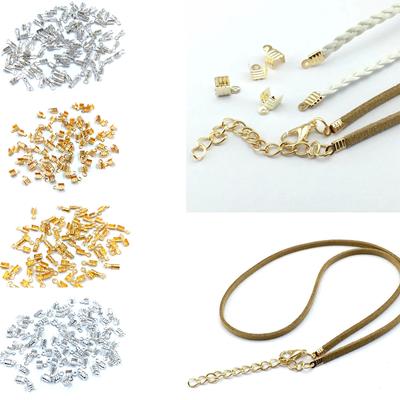 100pcs Fold Over Clasp Crimp Bead Alloy Clip Buckle Connector Cord End Tip Accessories DIY Necklace Bracelet Jewelry Making Accessories