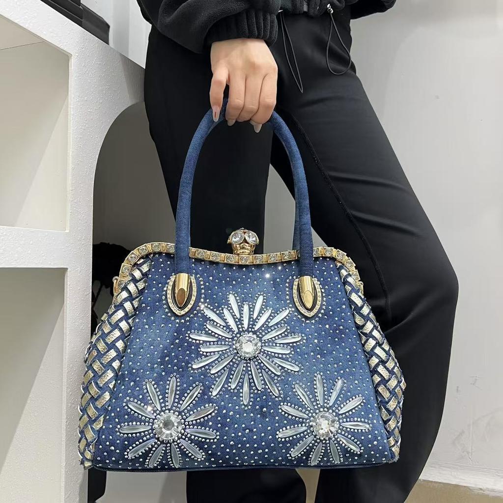 Women'S Temperament Diamond-Encrusted Handbag Celebrity Light Luxury Dinner Oblique Span Bag