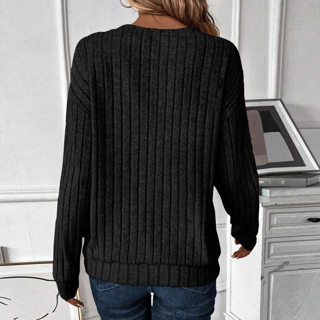 Women's Fashion Long Sleeve Ribbed Elegant Commuting And Casual Top