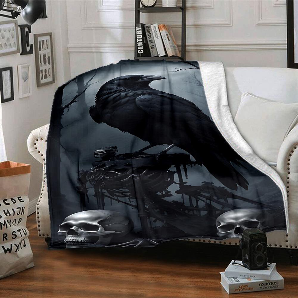 1pc Crow, Skulls Soft Warm Throw Blanket Nap Blanket For Couch Sofa Office Bed Camping Travel,Comfortable