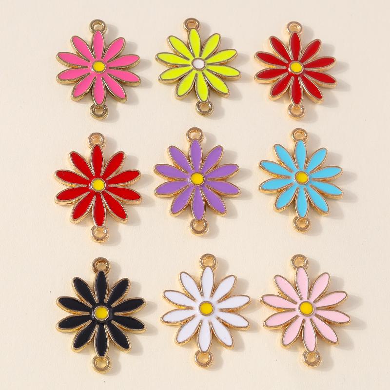 Leslie 10 Stück Bunte Doppel Loch Gänseblümchen Anhänger Für Schmuckherstellung Armband Halskette DIY Schlüsselanhänger Anhänger
