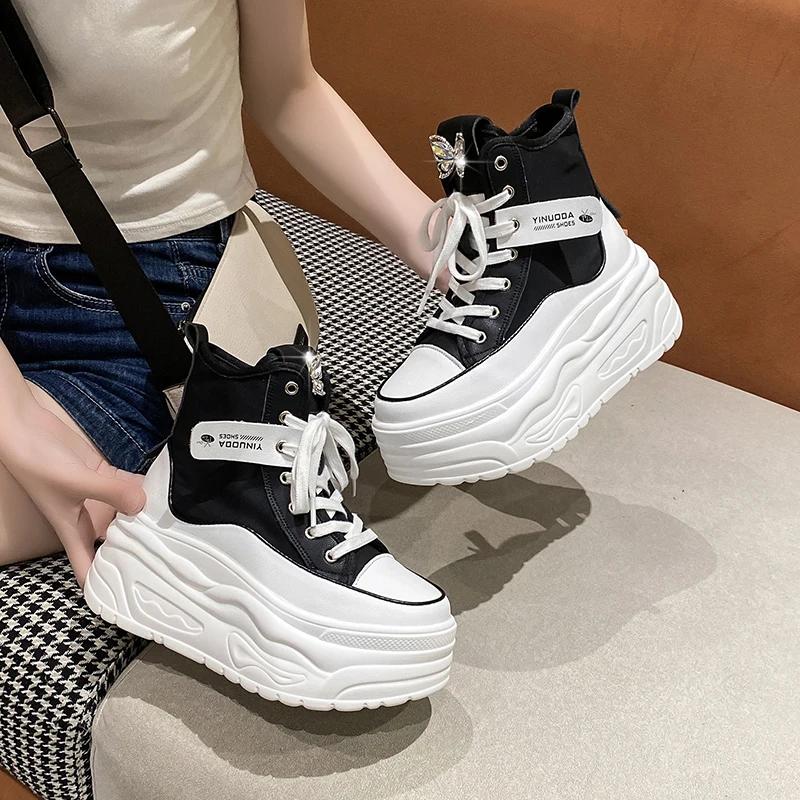 Fashion Fashion Spring Black Thick Sole Casual Dad Shoes Breathable Chunky Sneakers Lace-up 8CM High Platform Sports Shoes Zapatos Mujer