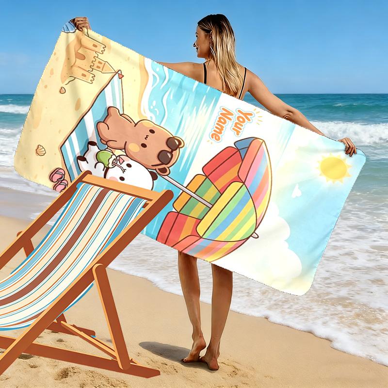 Name Custom Bubu y Dudu Print Beach Towel, Large Soft Quick Dry Towel for Beach Camping Swimming