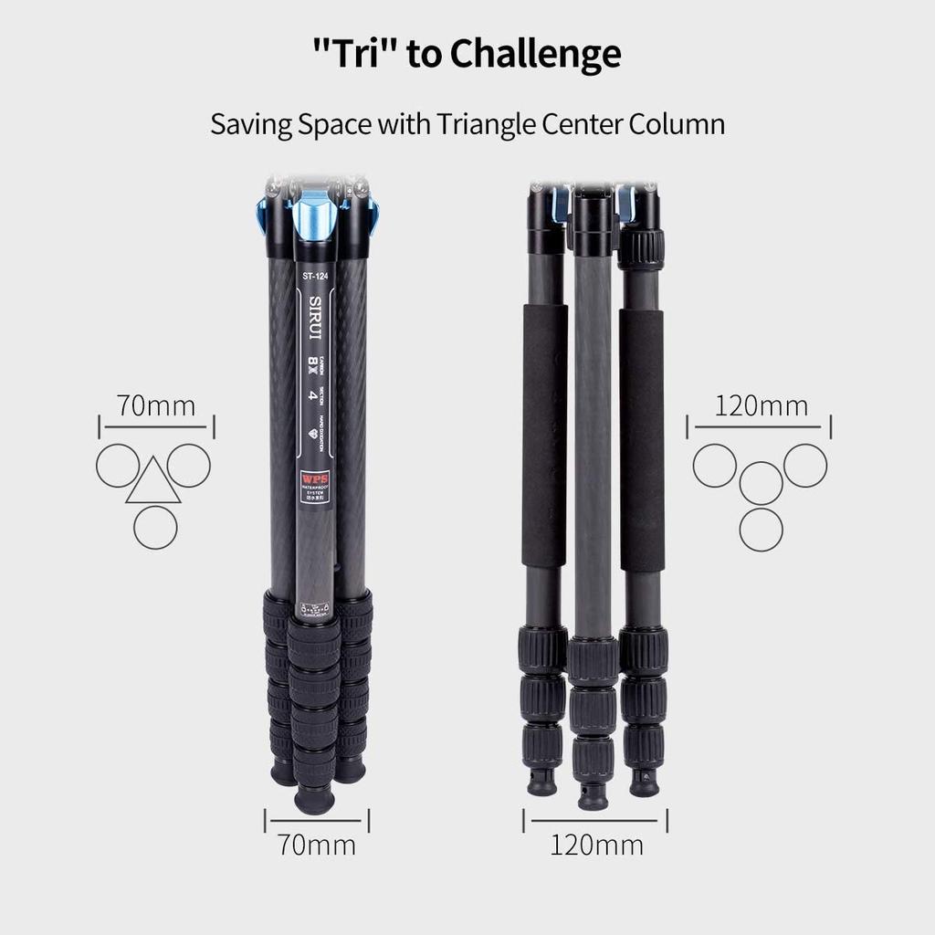 SIRUI Carbon Fiber Tripod with Fluid Video Triangular Center Waterproof Travel Travel Tripod for 4 Load lbs ST-125+VA-5 Head, Column, Tripod, Camera,
