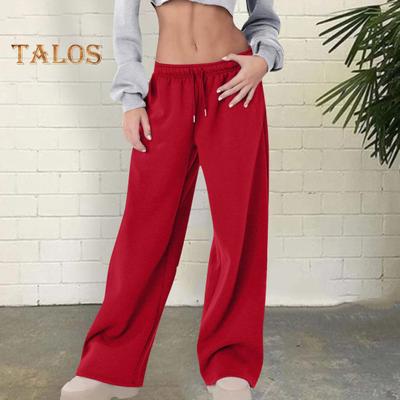 Pantaloni Sportivi da Donna Vita Media Elastica Coulisse Regolabile Pantaloni Lunghi Tinta Unita Gamba Larga Autunno Inverno Fodera in Velluto