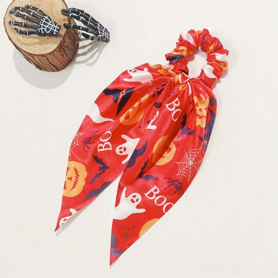 Comfortable Fabric Hair Elastics Halloween Ties for Women Girls, Spooky Spider Web Skeleton Bat Non-damaging Bands Pumpkin Scrunchies, Pleated