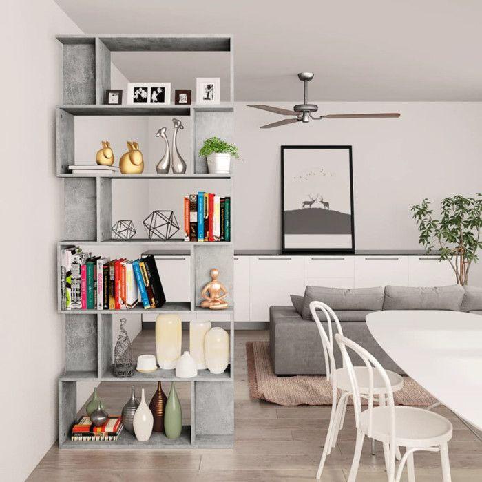 Bibliothèque - VidaXL - 800094 - Gris béton - Bois d'ingénierie - 6 étagères
