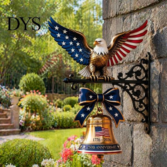 Decorative Patio Hanging Ornament Spirit of Liberty Eagle Bell, 250th Anniversary Wall Mounted Independence Day Home Patriotic Metal Bell for