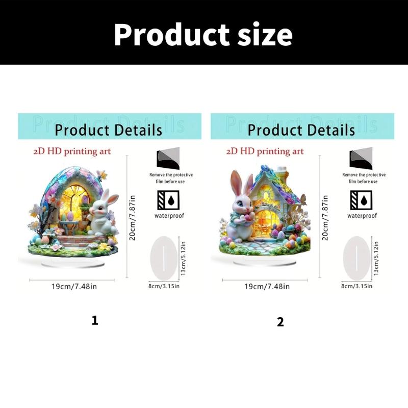 Standing Rabbit Figurines Home Decoration Acrylic Bunnies Statues Sculpture with Easters Eggs for Office Room Decors