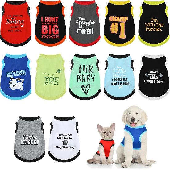 12 Pieces Dog Shirts Pet Printed Clothes with Funny Letters Summer Pet T Shirts Cool Puppy Vest Breathable Dog Outfit Soft Cat Sweatshirt for