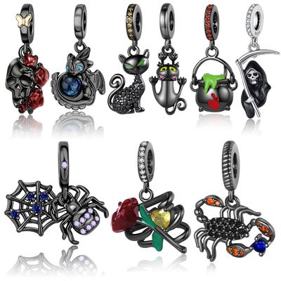 New Gothic Style Copper Black Spider&Red Rose Skull&Scorpion&Death Dangle Charm Fit Diy Bracelet Dark Jewelry