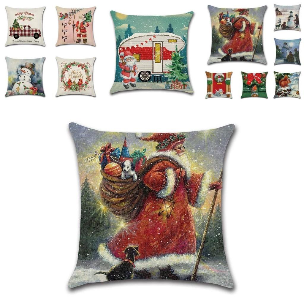 Festive Christmas Cushion Cover Featuring Charming Snowman And Santa Claus Design For Cozy Home Decor
