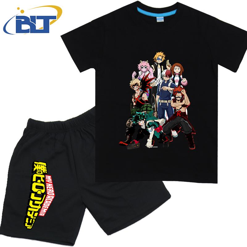 My Hero Academia anime costume kids T-shirt set pure cotton short-sleeved shorts 2-piece set for boys and girls