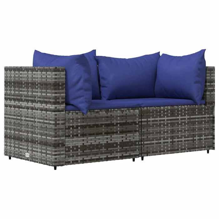 VidaXL Canapés d'angle de jardin et coussins 2 pcs gris résine tressée, canapé, canapé de jardin, canapé d'angle sectionnel, 319842
