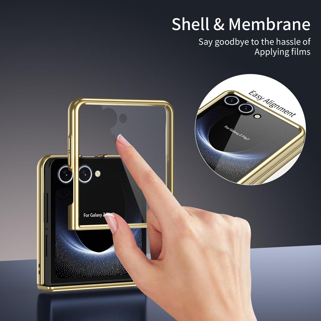 For Samsung Galaxy Z Flip 7 6 5 4 3 AG Matte Vacuum Plating Hinge Full Protective Glass Front Film Drop Resistant Phone Case