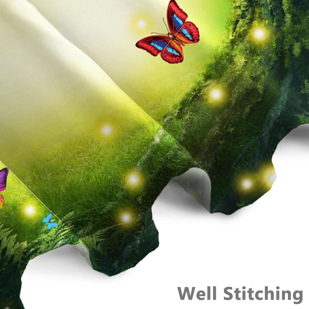 Renaiss 72x72 Inches Enchanted Forest Shower Curtain Magic Green Forest Tree Butterflies Meadow Tropical Jungle Fairy Tales Wond