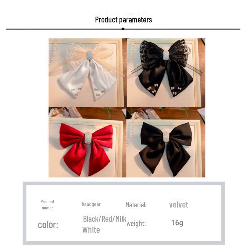 Diamond Bow Spring Clip Headdress - Korean Style Black Hairpin for Adults
