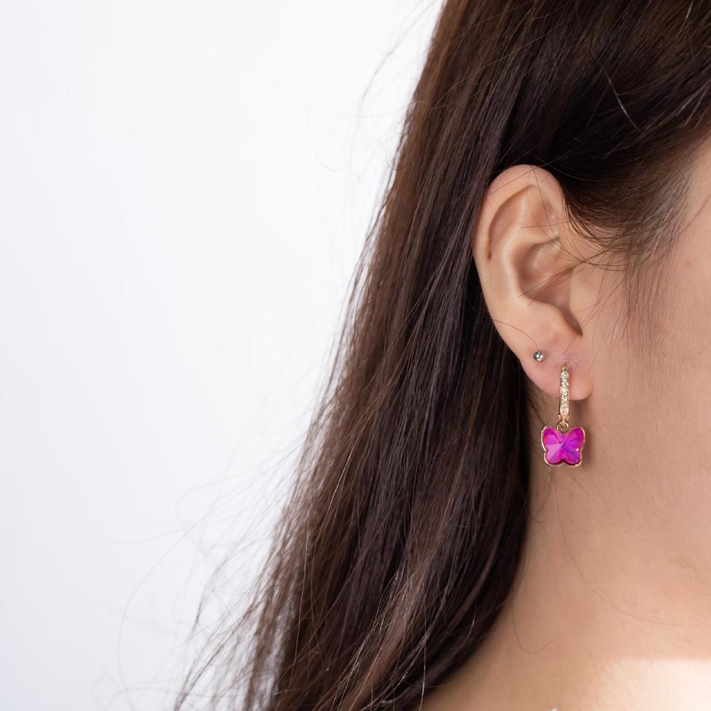 Elegant Tourmaline Cubic Zirconia Butterfly Earrings - Light Luxury Studs for Ladies