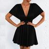 Low Cut V Neck Sexy Fashionable Dress Elegant Waist Cinched Summer New Arrival Women's Clothing Short Sleeveless Dress