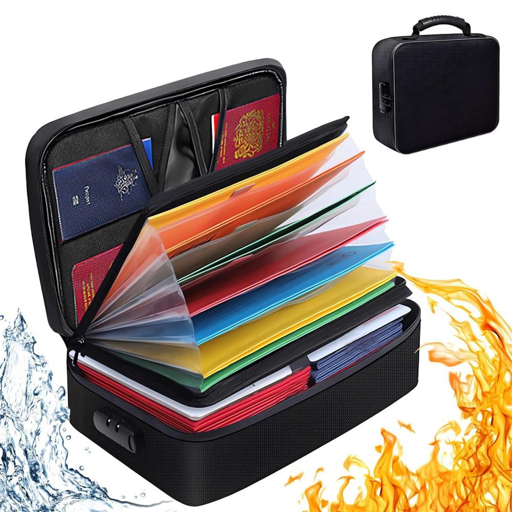 Accordion File Folder Easy-To-Carry Document Organizer Box Fireproof Document Bag Silicone-Cloth Waterproof Document Bag
