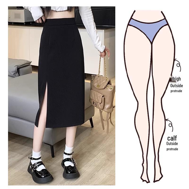 2024 Spring Trendy Black High Waist Bodycon A-line Midi Skirt for Women