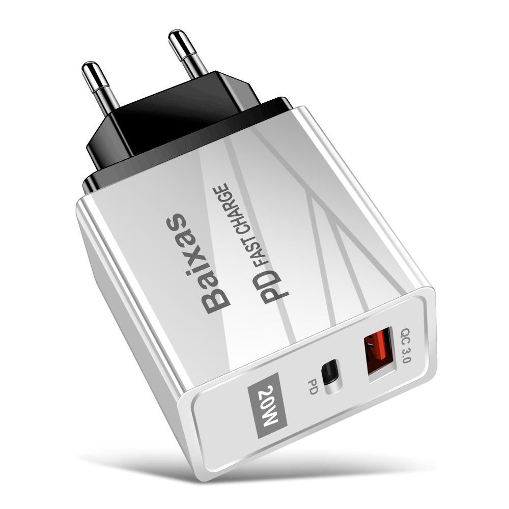 EU Standard QC3.0+PD Travel Charger with Fast Charging USB Ports (5V/9V/12V) - Compatible with EU, UK, AU