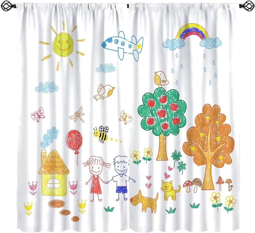 Funny Education Alphabet Abc Curtains,Cartoon Kids Learning Letters Watercolor Decor Rod Pocket Window Treatments For Boy Baby