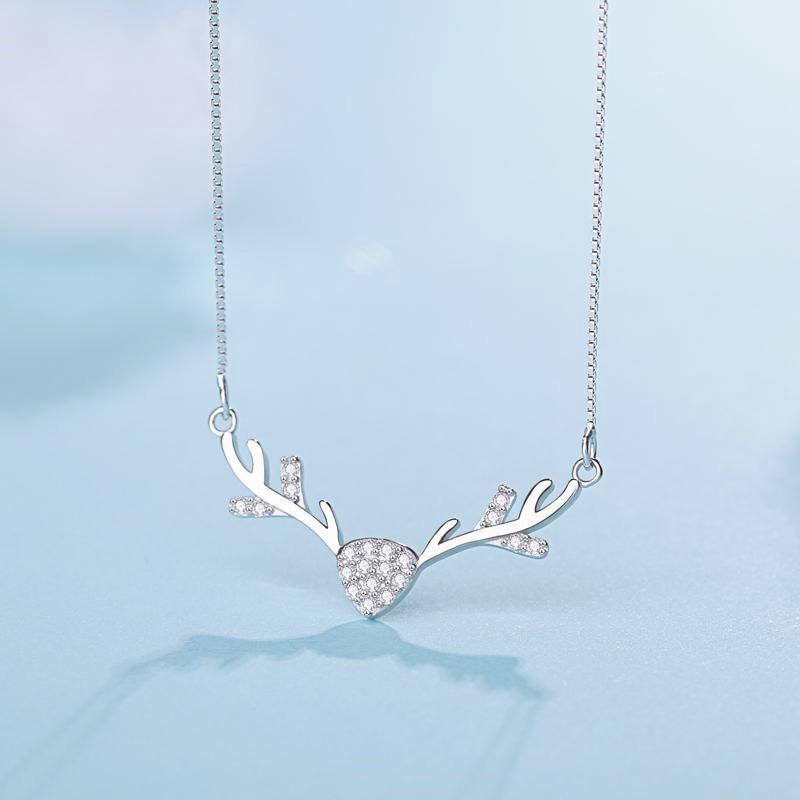 Mori Style Sweet Reindeer Antler Zircon Clavicle Necklace - Christmas Gift
