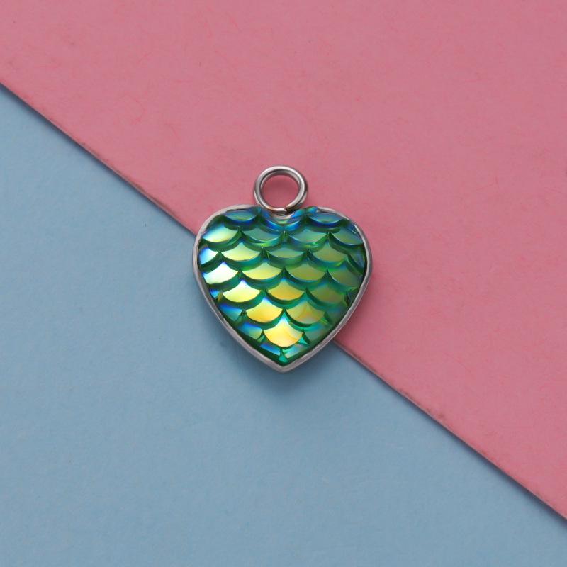 Stainless Steel Heart-Shaped Fish Scale Pendant - Ocean Series DIY Jewelry