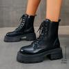 Fashion British Style Autumn Platform Shoes for Women Fashion Lace Up Round Toe Ankle Boots for Women Chunky Heel Ladies Short Boots