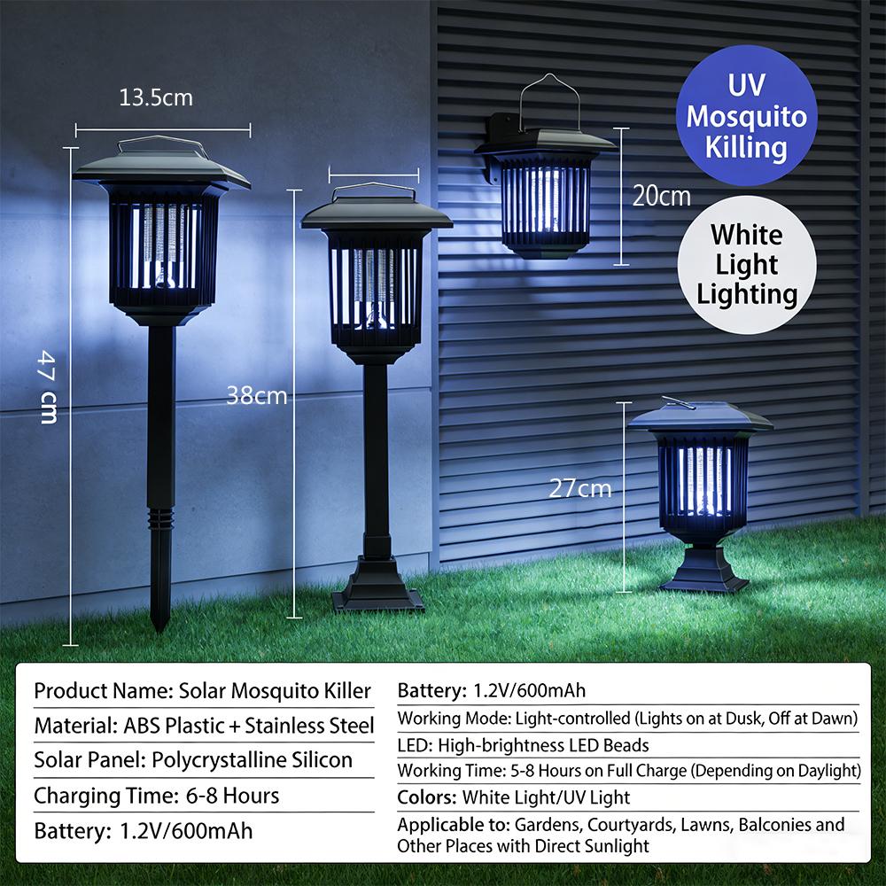1 Pcs Solar Bug Zapper Outdoor Indoor Waterproof Mosquito Killer Lamp with White and UV Light Portable Cordless Mosquito Insect