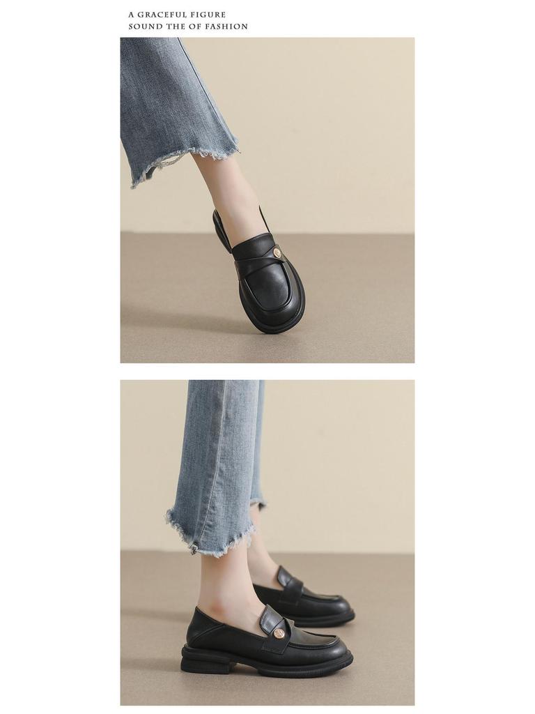 Weiwei Girl 2023 British Style Women's Thick-Soled Loafers with Small Gold Coin Accent