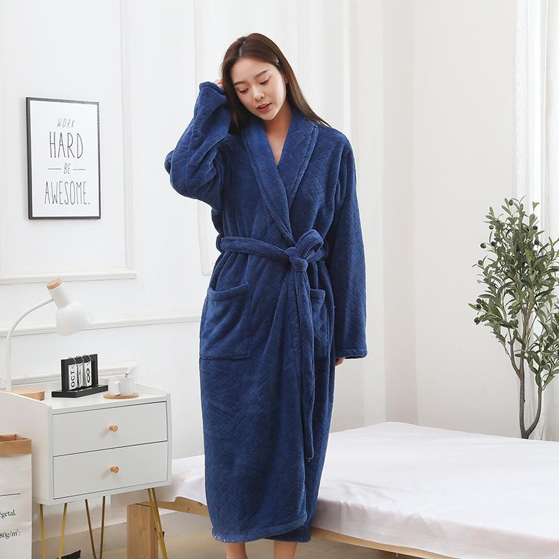 Halat de baie grosificat cu uscare rapidă din fleece de coral pentru cupluri - Absorbent și confortabil